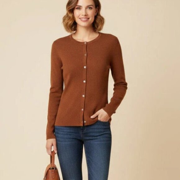 Elie Tahari Sweaters - Elie Tahari Merino Wool Cardigan Womens XS Brown Lightweight Ribbed Sweater